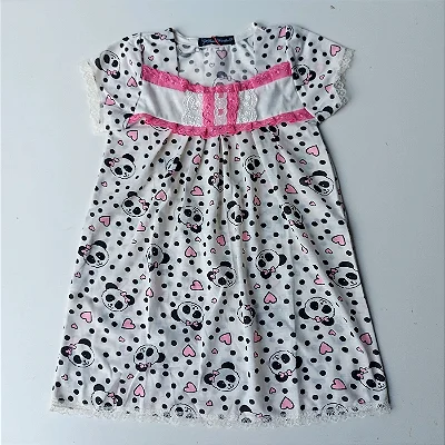 Camisola Isadora infantil com manga curta /Estampa urso panda |Tira bordada Cor Rosa escuro