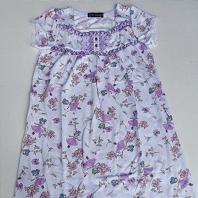 Camisola Infantil Isadora Manga Básica estampa bailarina tira bordada lilás brilhante