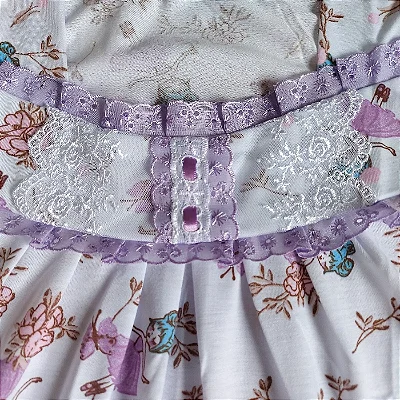 Camisola Isadora infantil com manga curta Estampa Bailarina Tira bordada e tule