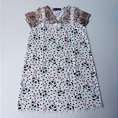 Camisola infantil Princesa encantada Estampa urso panda | Manga na renda barrada Cor Cáqui