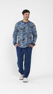 Pijama Masculino Longo Soft Azul Camuflado