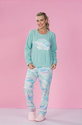 Pijama Feminino Longo em Soft Nuvens