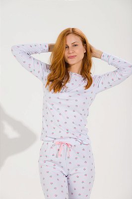Pijama Feminino Longo em Ribana de Moranguinhos