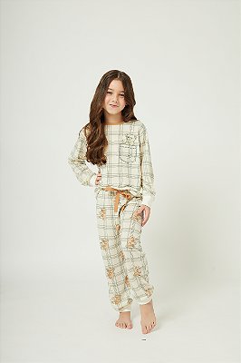 Pijama Infantil Feminino Longo - Xadrez ursinho