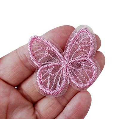 Aplique Borboleta Bordada em Organza Transparente
