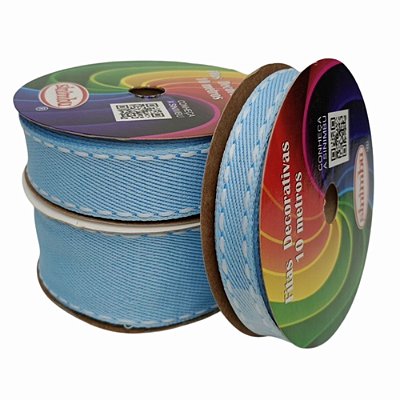 Fita Jeans SINIMBU com Pesponto Branco | Azul Candy