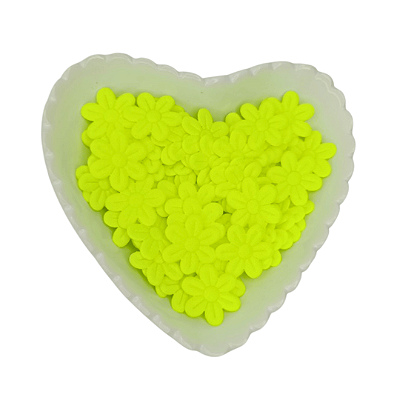 Flor de Tecido Prensada 6 pétalas 2cm x 2cm Pacote com 100 unidades | Amarelo Neon