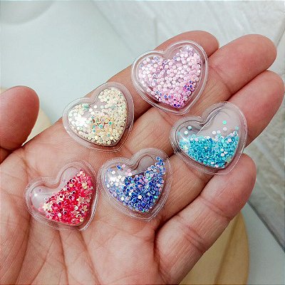 Aplique Coração Transparente com Paête | 2,5 cm