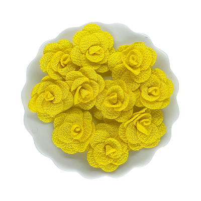 Flor de Tecido 3cm | 3 Unidades | Cor: Amarelo