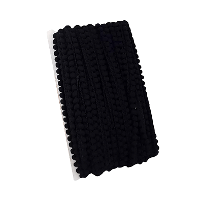Fita Mini Pompom 10mm | 1 Metro Cor: Preto