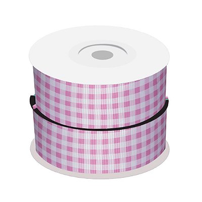 Fita de Gorgurão Xadrez Rosa | 38mm | 2 Metros