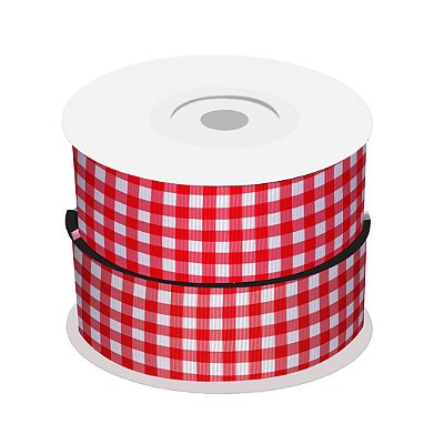Fita de Gorgurão Xadrez Vermelha | 38mm | 2 Metros