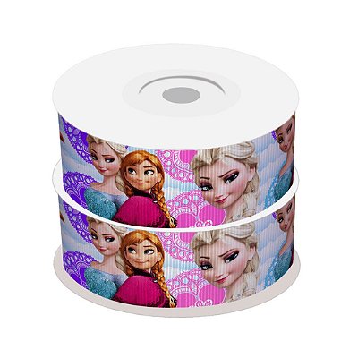Fita de Gorgurão Estampada Frozen Anna e Elsa | 38mm | 2 Metros