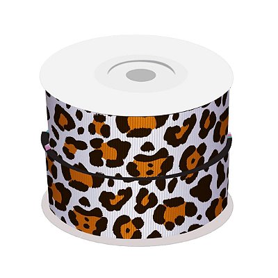 Fita de Gorgurão Animal Print Onça Fundo Branco | 38mm | 2 Metros
