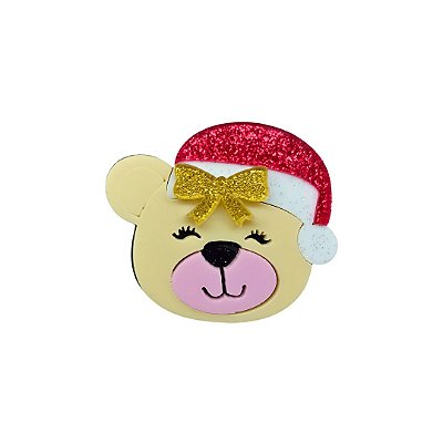 Aplique em Acrílico Ursinho de Natal | Cor: Creme