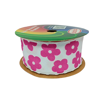 Fita Pesponto Sinimbu Pompom Flores | 38mm | 10 Metros | Cor: Rosa