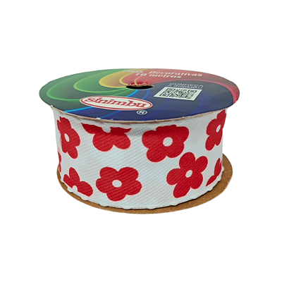 Fita Pesponto Sinimbu Pompom Flores | 38mm | 10 Metros | Cor: Vermelho