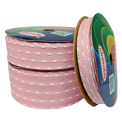 Fita Pespontada Sinimbu com Pompom | 10 Metros | Cor: Rosa