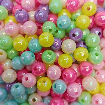Miçangas Bola Plástica Irisada 10mm Pacote com 50g