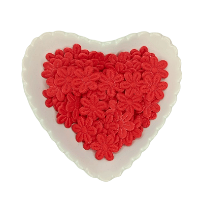 Flor de Tecido Prensada 6 pétalas 2cm x 2cm Pacote com 100 unidades | Vermelho Chama