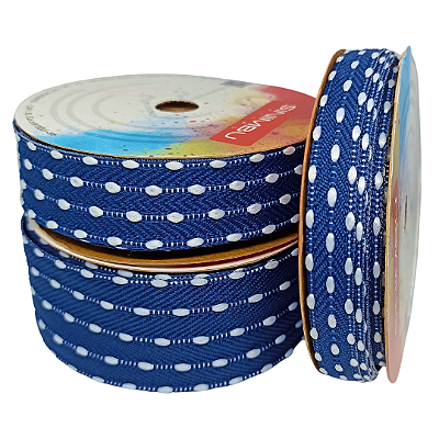 Fita Pespontada Sinimbu com Pompom | 10 Metros | Cor: Azul Marinho