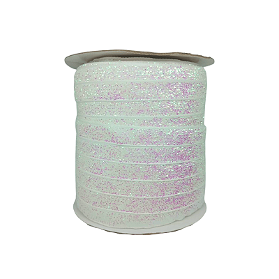 Fita Veludo Glitter Lurex Esponjada Yama | 10mm | 2 Metros | Cor: Branco
