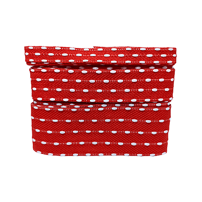 Kit Fita Pespontada Sinimbu com Pompom REF 1937 | 2 Metros de Cada Tamanho | Nº2 Nº5 Nº9 - Cor: Vermelho