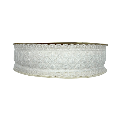 Fita de Renda Bordada 38mm | 1 Metro | Cor: Branco