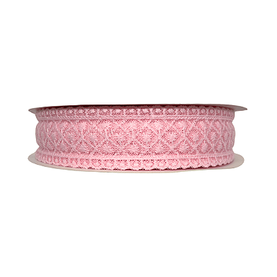 Fita de Renda Bordada 38mm | 1 Metro | Cor: Rosa Bebê