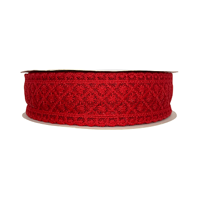 Fita de Renda Bordada 38mm | 1 Metro | Cor: Vermelha