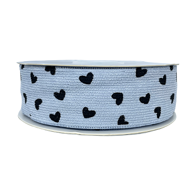 Fita de Veludo Cotelê com Coração 38mm | 1 Metro | Cor: Azul Bebê