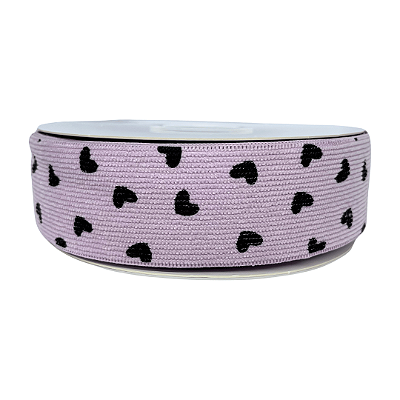 Fita de Veludo Cotelê com Coração 38mm | 1 Metro | Cor: Lilás Bebê