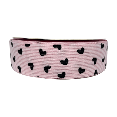 Fita de Veludo Cotelê com Coração 38mm | 1 Metro | Cor: Rosa Bebê