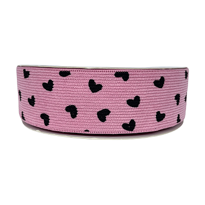 Fita de Veludo Cotelê com Coração 38mm | 1 Metro | Cor: Rosa Iorgute