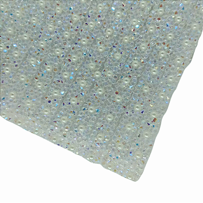 Manta de Strass com Pérola 1cm x 40cm | Cor: Cristal