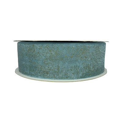 Fita Organza Foil Dourado Yama 38mm | Metro | Cor: Azul Bebê