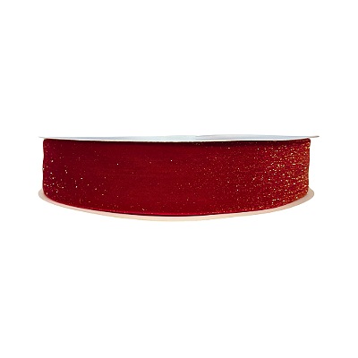 Fita Veludo Metálico Gold Lurex Esponjada Yama 38mm | Metro | Cor: Vermelho
