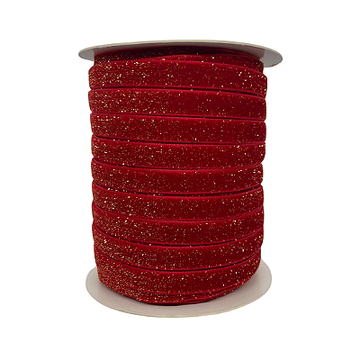 Fita Veludo Metálico Gold Lurex Esponjada Yama 9mm | Metro | Cor: Vermelho