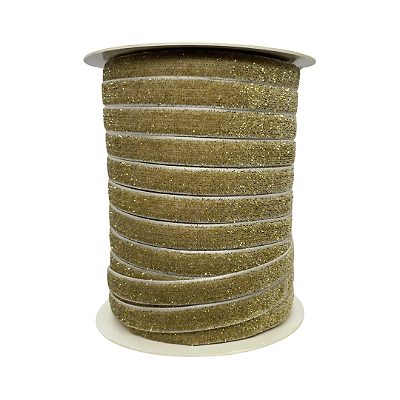 Fita Veludo Metálico Gold Lurex Esponjada Yama 9mm | Metro | Cor: Dourado