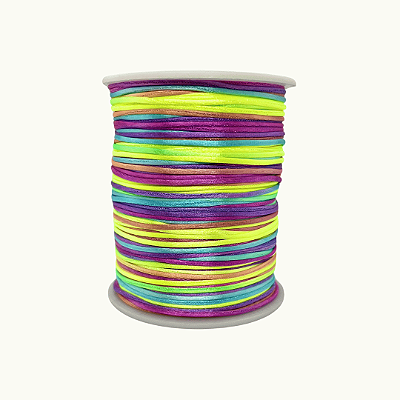 Fio de Seda | Rabo de Rato | Cordão de Cetim 1mm | 5 Metros | Cor: Multicolorido Neon