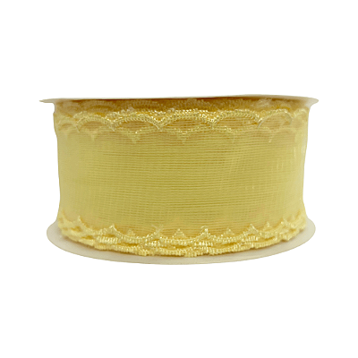 Fita Organza Voal Com Borda de Nuvem 38mm | 1 Metro Cor: Amarelo