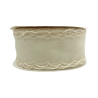 Fita Organza Voal Com Borda de Nuvem 38mm | 1 Metro Cor: Marfim