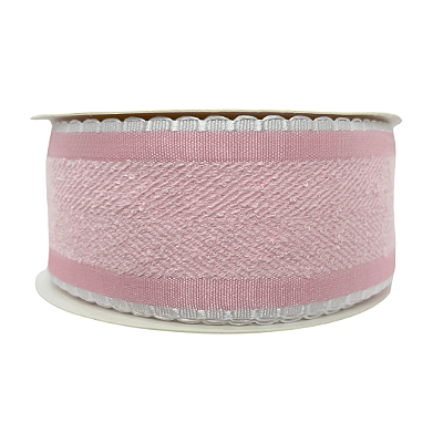 Fita Atoalhada Com Borda Trabalhada Babadinho 38mm | Metro | Cor: Rosa