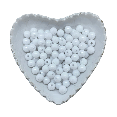 Miçanga Bola Lisa Leitosa Passante 8mm 25g | Cor: Branco