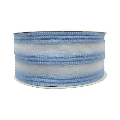 Fita Voal Listras Trabalhadas 38mm | Metro | Cor: Azul