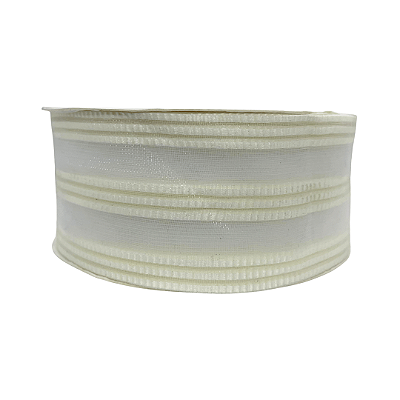 Fita Voal Listras Trabalhadas 38mm | Metro | Cor: Off White
