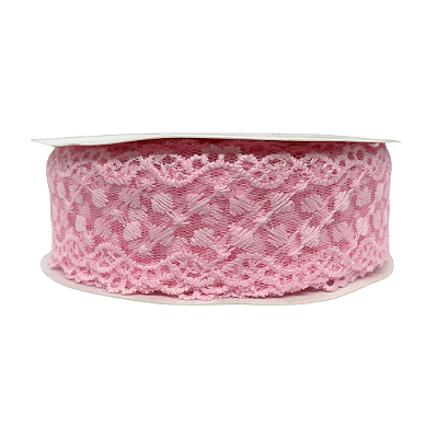 Fita de Renda Com Pontos Cruzados 38mm | Metro | Cor: Rosa