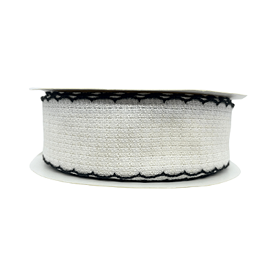 Fita Tweed Quadriculada Com Borda Trabalhada 38mm | Metro | Cor: Branco