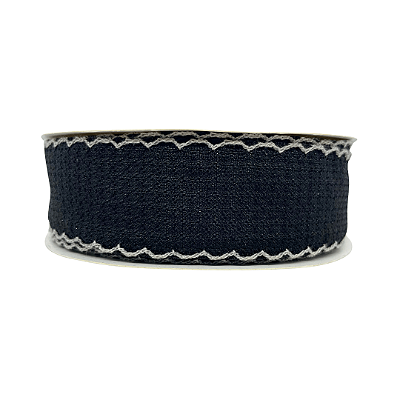Fita Tweed Quadriculada Com Borda Trabalhada 38mm | Metro | Cor: Preto