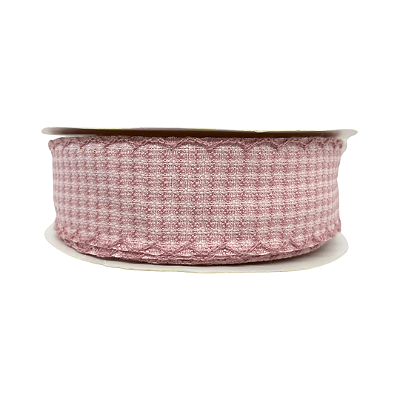 Fita Tweed Quadriculada Com Borda Trabalhada 38mm | Metro | Cor: Rosa